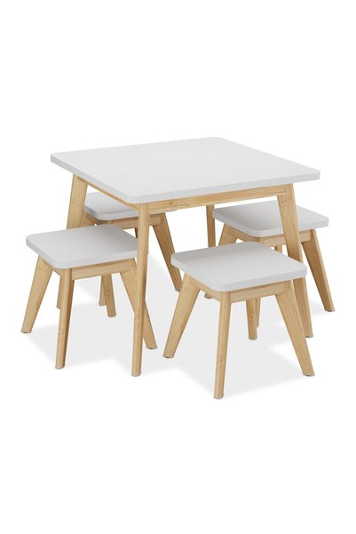 Relaxdays Set de 5 piese de mobilier pentru copii, alb/maro deschis, 49x60x60 cm
