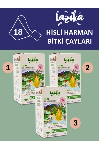 LAZİKA (3'lü Set) Hisli Harman Sekine Bitki Çayı - Mayıs Papatya, Funda Otu, ...
