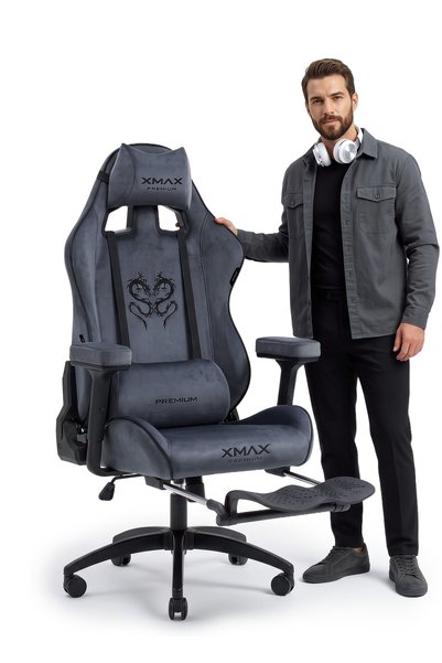 XMAX / Rio Balerion Antrasit Gri Kadife Terletmez Kumaş Gaming Oyuncu Koltuğu...