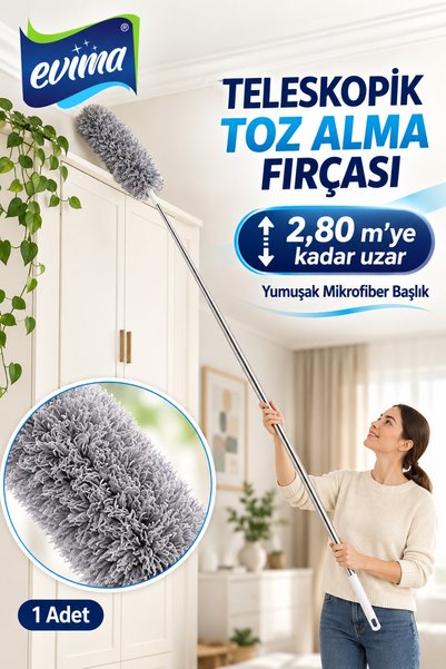 EVİMA 2,80 m Uzayabilen Teleskopik Mikrofiber Toz Alma Fırçası – Şekil Verile...