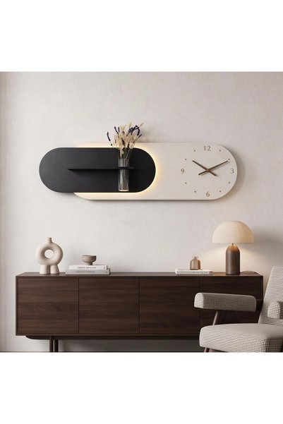 SERENGETI ART KARDELEN AHŞAP PİLLİ LEDLİ İSKANDİNAV TARZI SALON DUVAR RAFI MO...