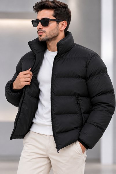 WENMİNG Men's Mock Neck Zippered Padded Puffer Coat – Winter Slim Fit Black a...