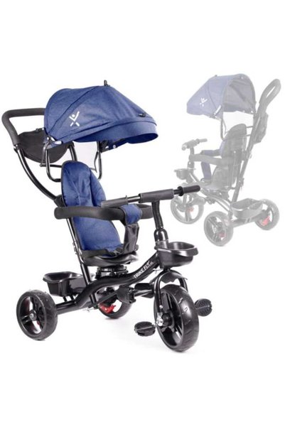Trikem Lightweight 360° Rotating Kids with Canopy and Parent Handle, Navy Blue
