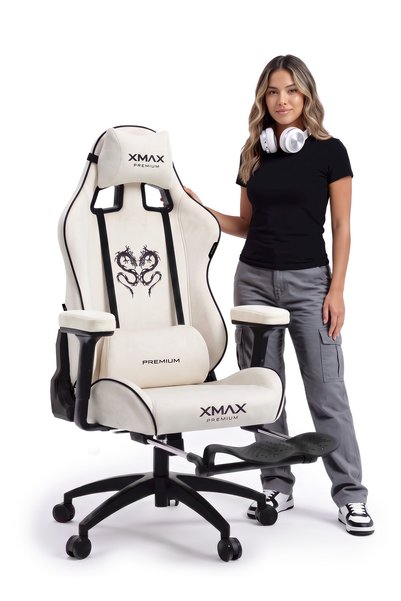 XMAX / Rio BalerionBeyaz Gaming Oyuncu Koltuğu Ayak Uzatma ve Kol Pedi Hediyeli