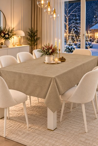 GOCCIA HOME Velvet Textured Tablecloth Beige Color