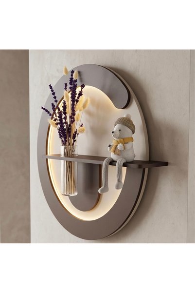 SERENGETI ART PRİMULA Dekoratif Duvar Rafı LED Işıklı Ahşap İskandinav Tarzı ...
