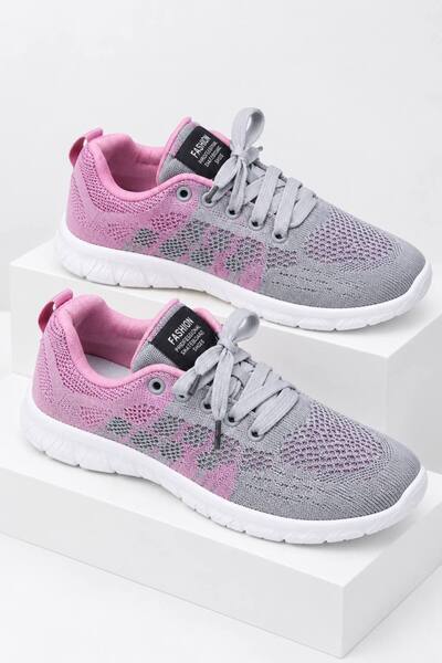 Generic Brand Women's Gray Pink Stylish Comfortable Long Walking Shoes, Lace-...
