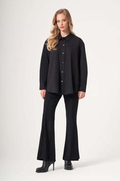 MissWhence Oversized Button-Front Shirt with Pocket Detail