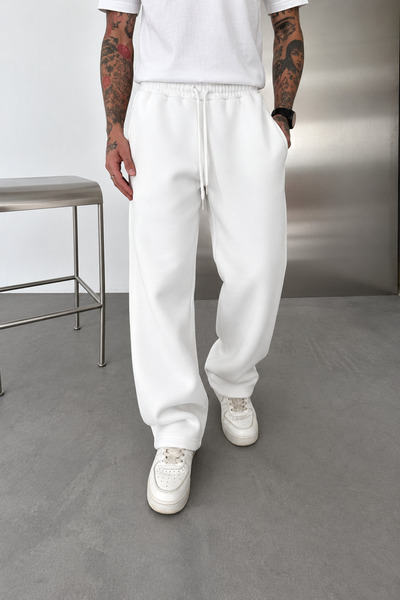 İLKCET MODA Pantaloni de trening albi, largi, supradimensionați