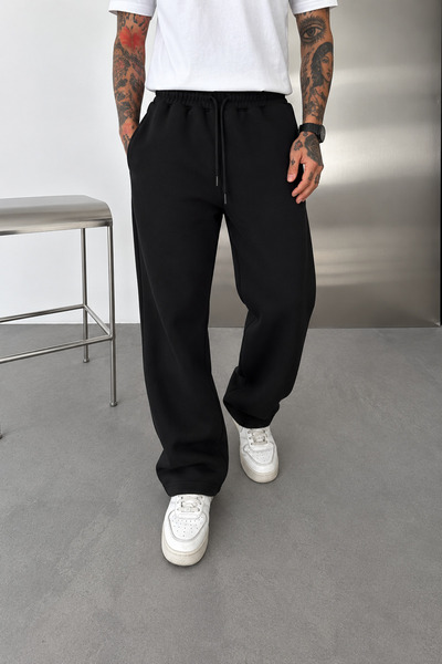 İLKCET MODA Pantaloni de trening negri, largi, supradimensionați
