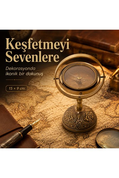 Store Pirinç Pusula 15*9 Cm – Keşif Ruhunu Yansıtan Vintage Ofis Hediyesi Dekor