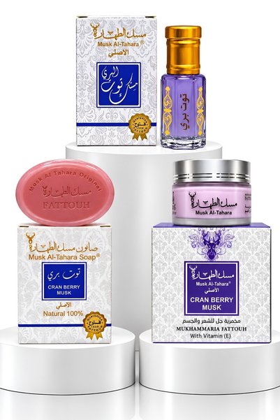 MUSK AL TAHARA 3-piece CRANBERRY MUSK set, musk 6 ml, soap 50 g, glass Mahmar...