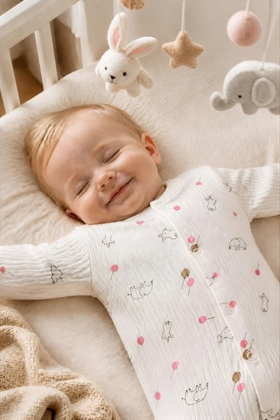Zıbzıb baby %100 Pamuk Ribanalı Tavşan Fil Balon Desenli Uzun Kollu Çıtçıtlı ...