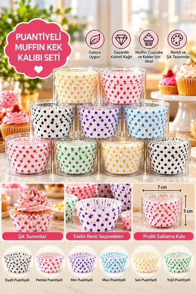 Delvos Puantiyeli Muffin Kek Kalıbı | Renkli Kağıt Kek Kapsülü | Yağ Geçirmez...