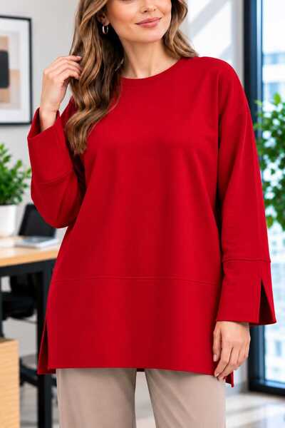 Loreen Tunik Bluz Basıc Yanları Ve Kolları Yırtmaç Detaylı