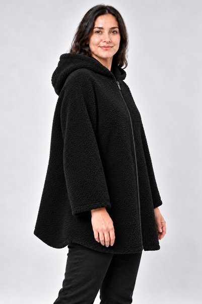 Curvy Trend Büyük Beden Kapşonlu Fermuarlı Sherpa Kuzu Kumaş Ceket