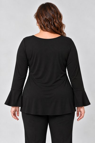 Curvy Trend Büyük Beden V Yaka Volan Kol Viskon Bluz