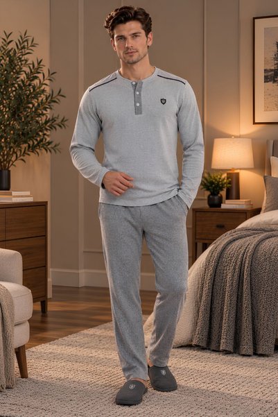 Mecit Pijama Mecit 2998 Gray Thessaloniki Fabric Winter Men's Pajama Set