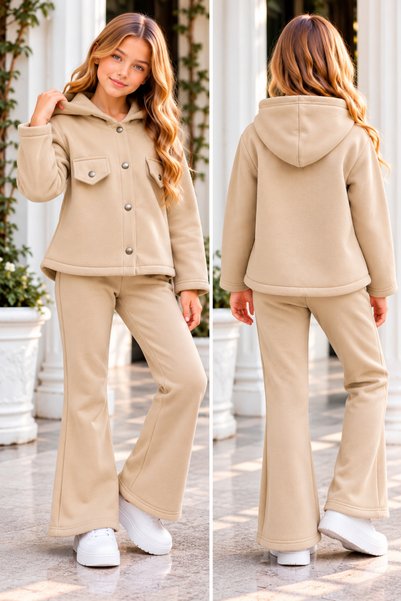 ELAFOR Set de trening pentru fete cu fleece în interior, 3 fire, pantaloni gr...