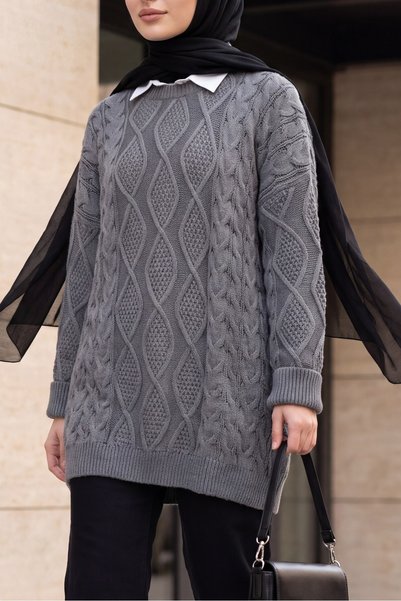 Modamorfo Honeycomb Pattern Winter Casual Knitwear Sweater - Smoked