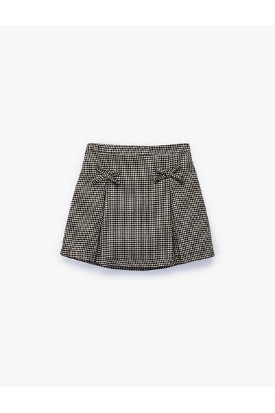 Koton Bow Detailed Cotton A-Line Shorts Plaid Skirt