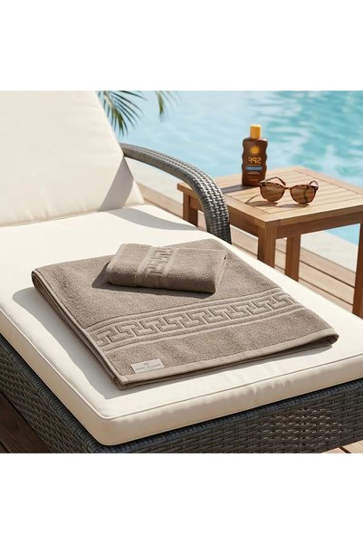 Ralex Prosop de plajă sau SPA 80x180 cm Greek Border 100% Bumbac 500 gr/m2, Bej