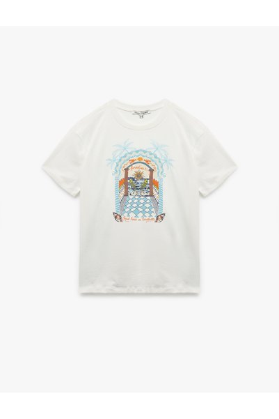 Koton Cotton Short Sleeve Crew Neck Printed Oversized T-Shirt