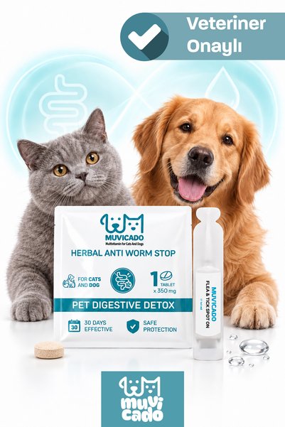 muvicado Kedi Köpek Bitkisel Damla ve Tablet Seti 2'li Lezzetli İç Dış Koruma