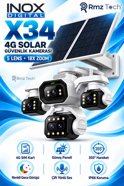 RMZTECH inox x34 5 Lensli 6 Motorlu 18X Hibrit Zoom 4G eSIM Sim Kartlı Güneş ...