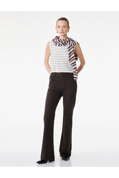 Koton Buttoned High Waist Pocketed Spanish Flare Denim Trousers - Flare Jeans