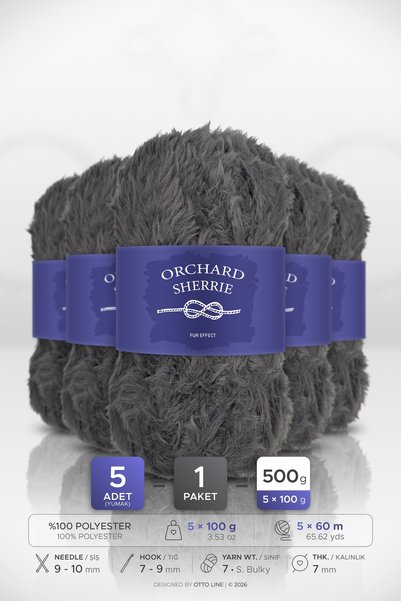 ORCHARD SHERRIE • Dark Gray (4111) • Pack of 5 × 100 g/60 m • Rabbit Fur • Th...
