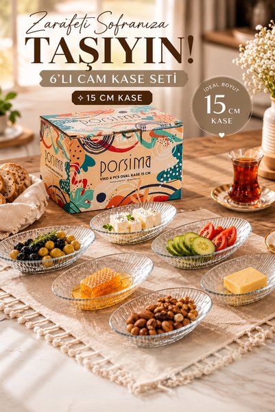 Porsima 4473 6'lı Oval Cam Kase Seti 15 cm – Çerezlik, Reçellik, Kahvaltılık ...