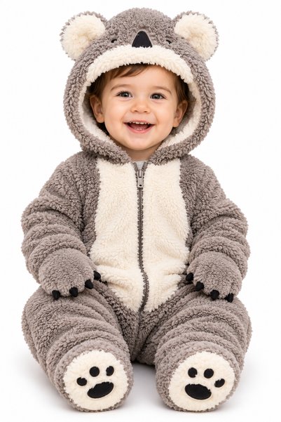 mumbino İNDİGO Unisex Bebek Peluş Koala Figürlü Kapüşonlu Fermuarlı Astronot ...