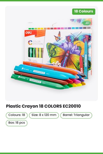 Deli Plastic Crayon 18 COLORS EC20010
