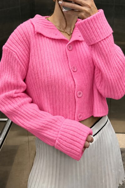 Noi Belis Basic Crop Yumuşak Dokulu Dik Yaka Triko Hırka AW25HI0004