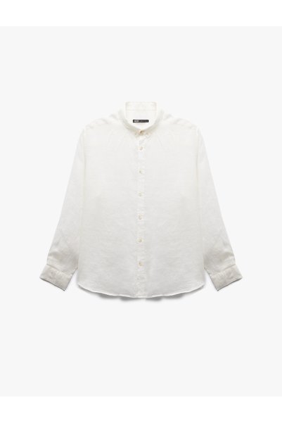 Koton Long-Sleeve Regular Fit Button-Down Collar Classic Linen Shirt