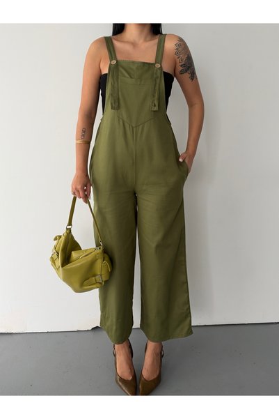 LB Laluna Butik Kadın Cepli Askılı Gabardin Bahçivan Tulum