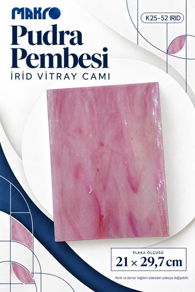 GLASSMAKRO Dekoratif Vitray Cam İnci Pembesi Damarlı 21x29,7 cm
