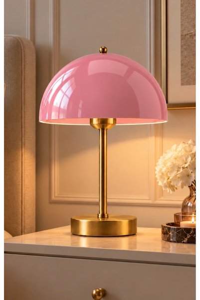 burenze Cherry Pembe Abajur Pilli Abajur Kablosuz Gün Işığı Işık Eskitme Gold...