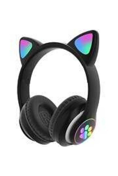 Bogadini Căști Bluetooth, model STN-28, cu urechi de pisică, iluminare RGB, n...