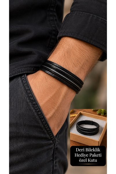 HER ŞEY NOTA www.herseynota.com Dervion Selqina Black Leather Men's Bracelet ...