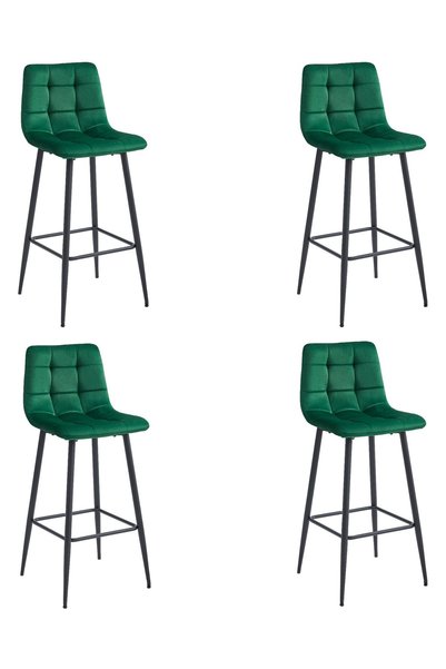 Oskar Scaun de bar ARCETO din catifea, verde închis, set de 4, bază neagră