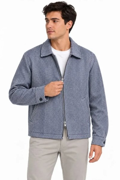 Generic Brand Men's Herringbone-Patterned Cashmere Shirt-Collar Jacket with T...