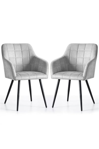 OEM Set 2 scaune dining tapitate cu velur Luxano, cusaturi patrate, 54x58x82 ...