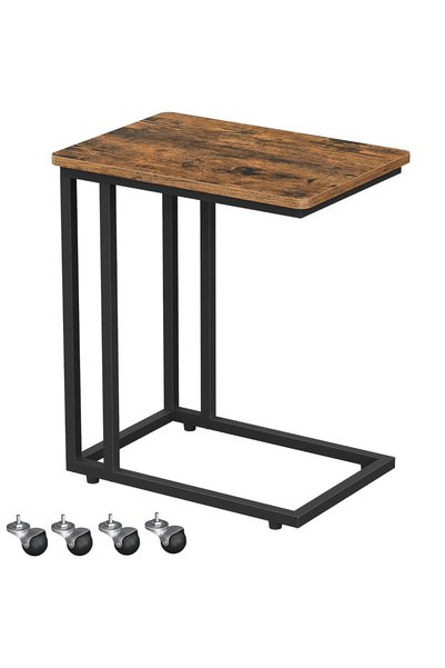 OEM Masuta de cafea, cu cadru de otel si roti, 35x50x60 cm, industrial, maro ...