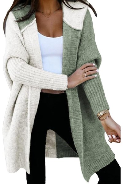 Generic Women's Hooded Fall Cardigan Long Sweater, Color Block Striped Hooded...
