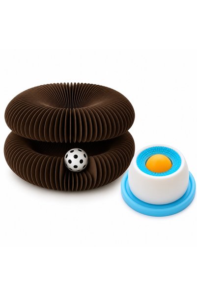 Busstier متعة صغيرة – مجموعة تتألف من لعبة قطة على شكل أكورديون ووعاء لعق ذو ...