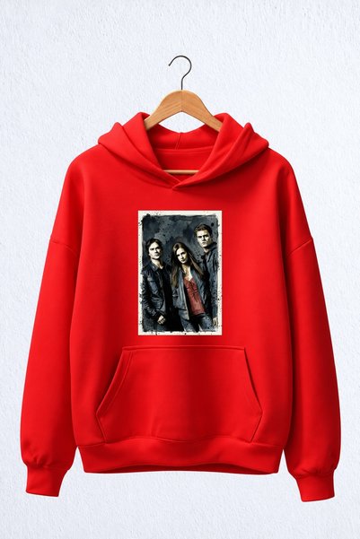 Vordevia Hanorac premium oversize cu glugă, cu imprimeu „The Vampire Diaries”...