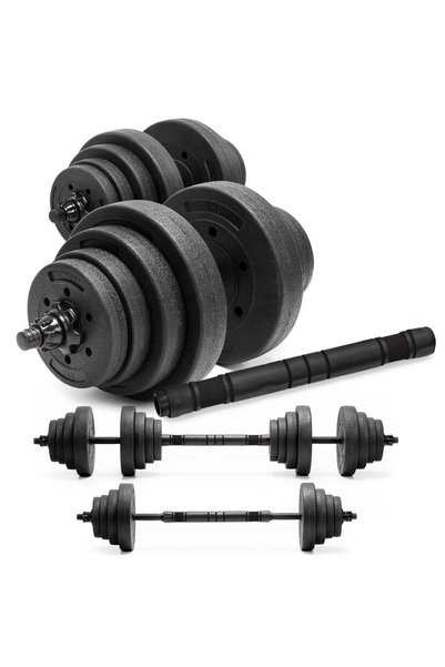 OEM Set gantere si bara ajustabila 30 kg, 16 discuri, conector metalic cu spu...