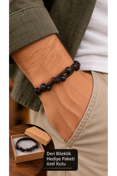 HER ŞEY NOTA www.herseynota.com Nerafis Ondrel Black Leather Men's Bracelet -...